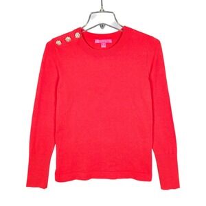 Lilly Pulitzer Morgen Sweater Womens Small Ruby Red Long Sleeve Diamond Shoulder